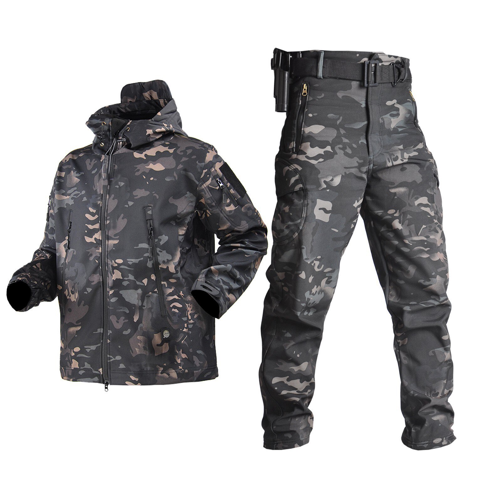 야외 전술 재킷, 소프트 쉘 군사 육군 방수 카모 하이킹 사냥 의류 위장 정장 재킷 + 바지